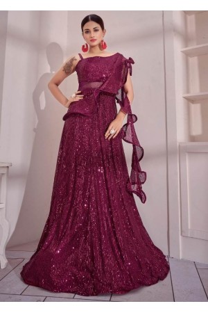 Maroon/Wine Net Designer Gown 